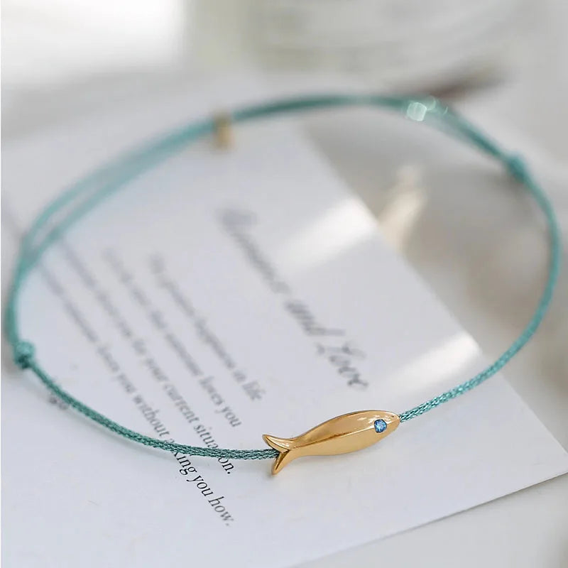 Dospita Gold Color Fish Blue Anklet for Women Girl Fashion Lucky Extremely Fine Jewelry Gift