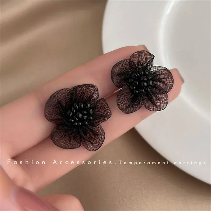 Dospita  -  Elegant Black Lace Flower Stud Earrings For Women Summer Style Party Wedding Exaggerated black Earrings Gift