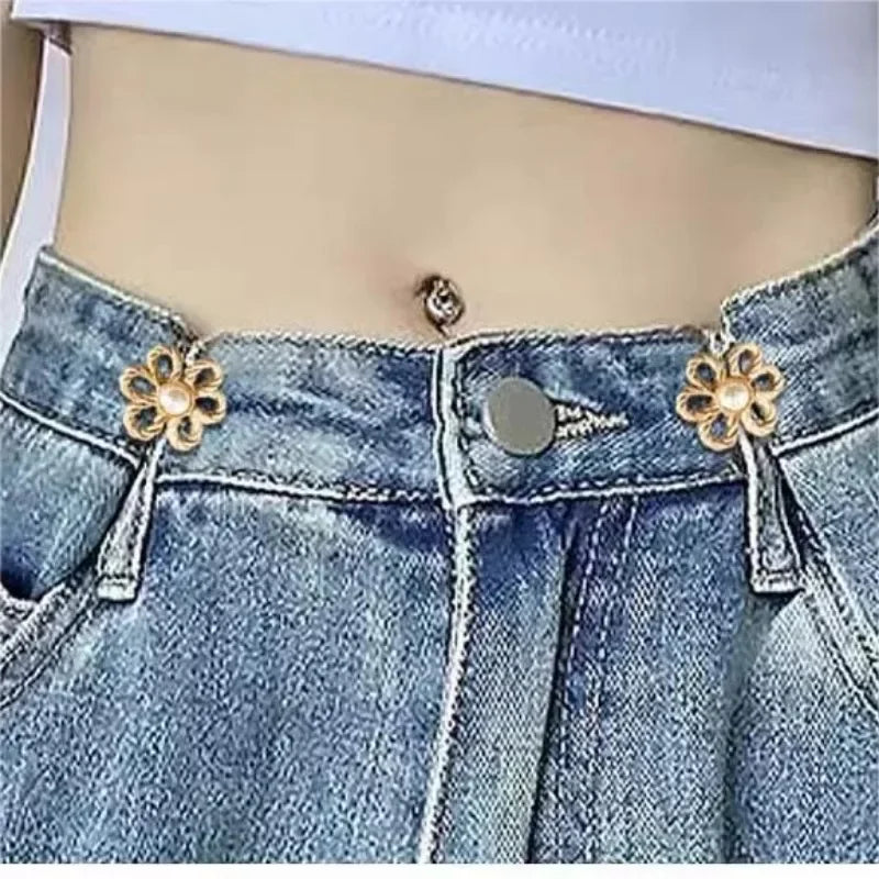 Dospita 1/2set Flower Nail-free Tightening Waistband Closing Artifact Removable Invisible Snap Button Waist Buckle Jeans DIY Sewing