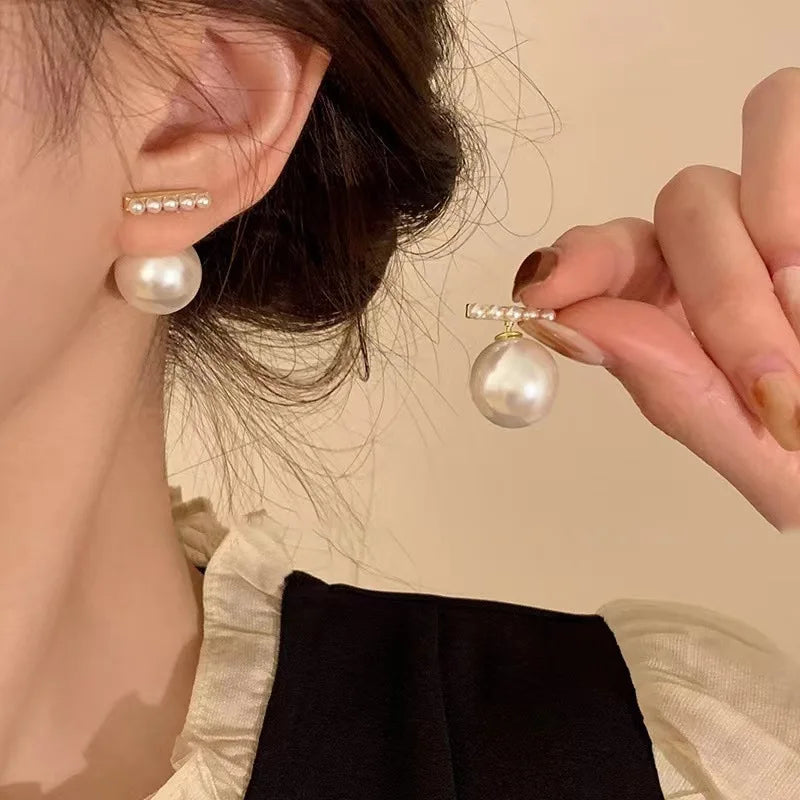 Dospita  -  New French Elegant Gold Color Bean Spliced Flat Pearl Earrings for Korean Fashion Jewelry Party Women's Sweet Accessories