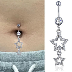 Dospita New Star Belly Button Rings Long Dangled Bar Belly Navel Piercing Ring Shinny Crystal Charming Oreja Body Jewelry Accessories