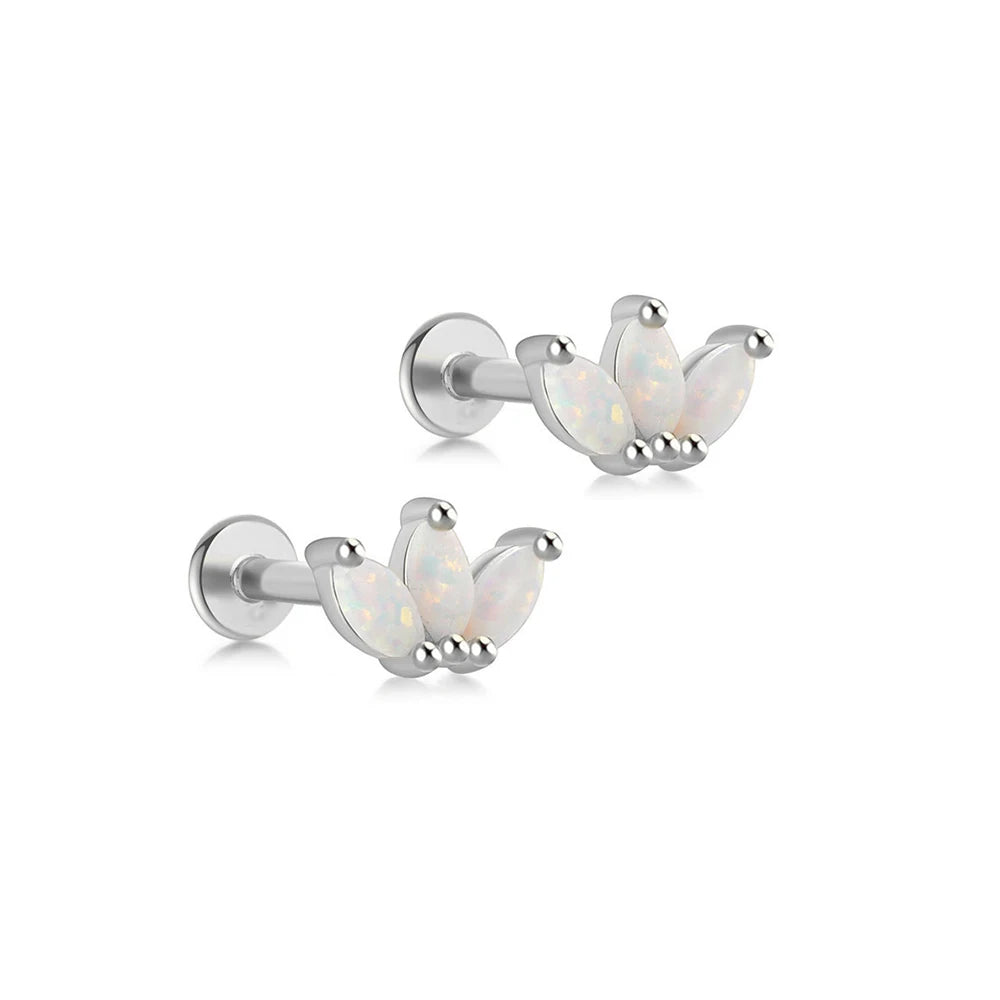 Dospita  -  2PCS Stainless Steel Opal Minimal Piercing Earring for Women Exquisite Small Crown Ear Studs Cartilage Earring Body Jewelry Gift