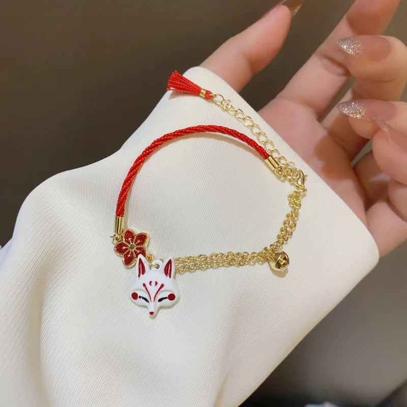 Dospita Cartoon Fox Charms Bracelets for Women Cute Simple Braided Chain Flower Animal Party Lucky Bracelet Trendy Jewelry Accessories