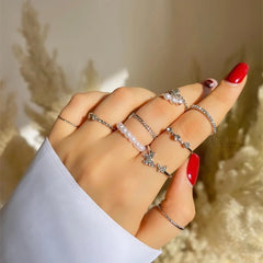 Dospita Bohemian Butterfly Pearl Rings Set for Women Shine Pearl Gothic Vintage Plated Retro Rhinestone Simple Finger Jewelry Gift