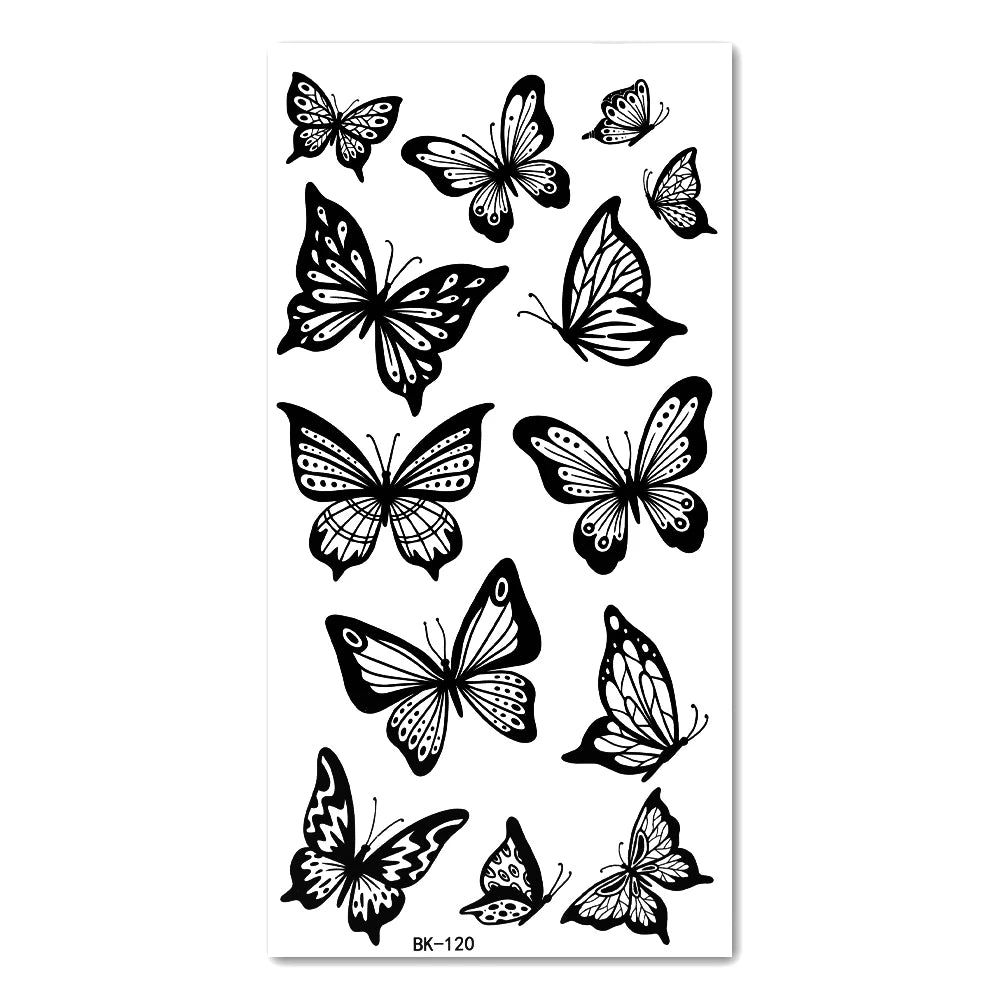 Dospita  -  Black Butterfly Temporary Tattoo Sticker Colorful Flower Body Legs Arm Art Realistic Fake Tattoo Festival Party Bikini Tattoos