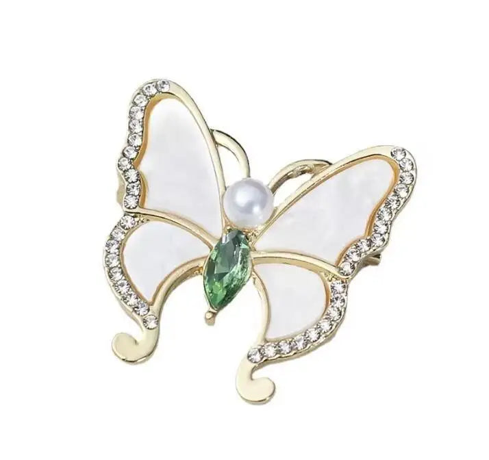 Dospita New Crystal  Fritillaria Pearl Butterfly Brooches For Women Cute Insect Party Decoration Sweater Coat Lapel Pins