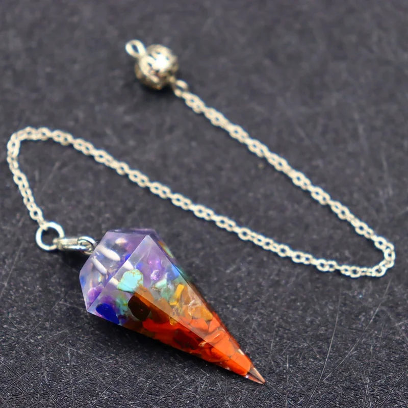 Dospita  New Natural Stones Pendulum for Dowsing Divination 7 Chakra Chain Hexagonal Column Silver-color Cone Pendant Reiki Pendule