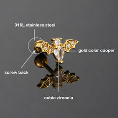 Dospita  -  1pc Tragus Rook Piercing Earring Silver Color Zircon Moon Dangle Chain Stud Helix Lobe Ear Cartilage Accessories Women Jewelry