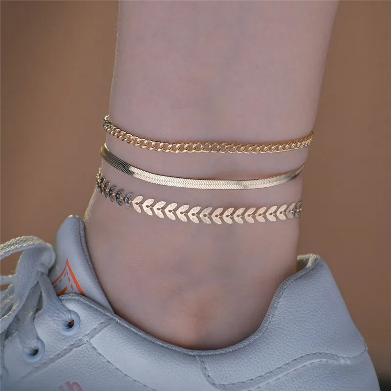 Dospita New Fashion Gold Color Simple Chain Anklets For Women Beach Foot Jewelry Leg Chain Ankle Bracelets Female Jewelry Gifts