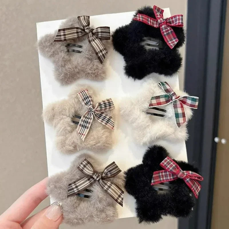 Dospita  -  4pcs Winter Plush Y2K Star BB Hair Clips Women Hairpins Cute Fluffy Side Bangs Clips Korean Fashion Headdress Hair Accessories