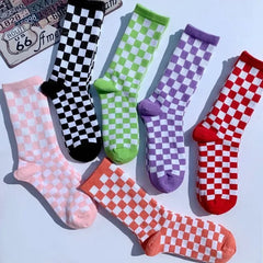 Dospita Korea Harajuku Fashion Check Socks Street Fashion Sports Print Skateboard Socks Hip Hop Geometric Checkerboard Hip Hop Socks