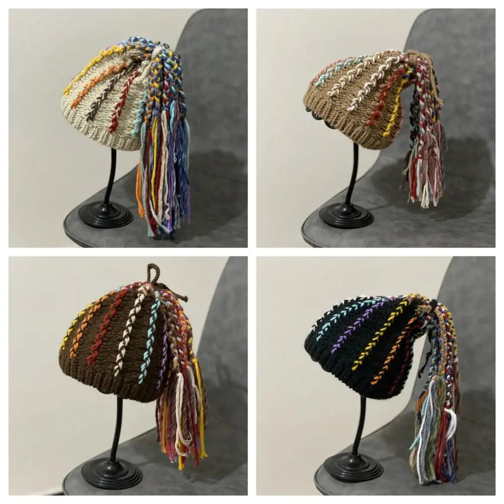 Dospita Fashion Warm Reggae Pullover Cap Wool Ethnic Style Knitted Dreadlocks Hat Handmade Thickened Hip Hop Wig Dome Hat Winter