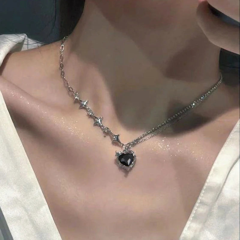 Dospita Y2K Purple Crystal Heart Pendant Necklace Women Sweet Cool Girl Punk Clavicle Chain Fashion Aesthetic Necklace Jewelry Gift