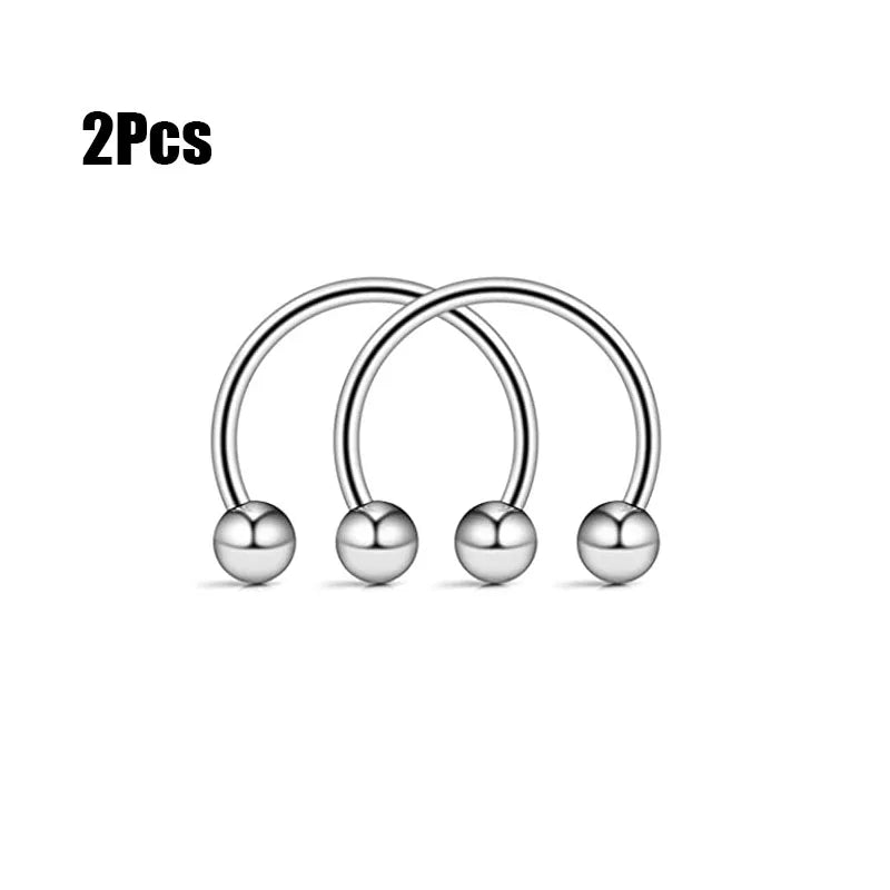 Dospita  -  2Pcs 16G Cone Septum Ring Stainless Steel Horseshoe Nose Piercing Spike Lip Rings Silver Color Tragus Helix Earring Body Jewelry