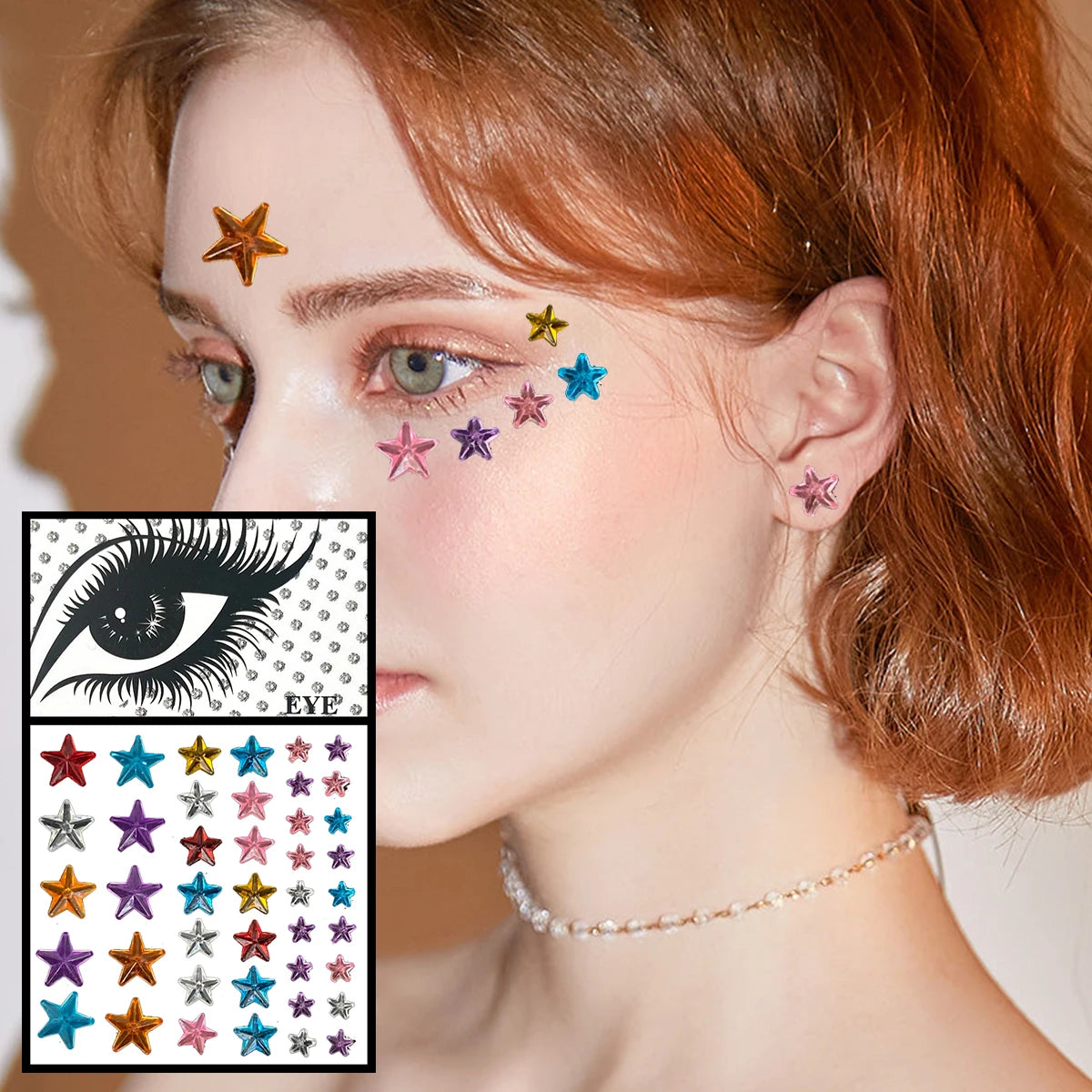 Dospita  -  Red Heart Face Jewelry Temporary Tattoos Eye Forehead Diamonds Jewels Makeup Sticker Sparkle Water Drop Gems Nail Art Festival