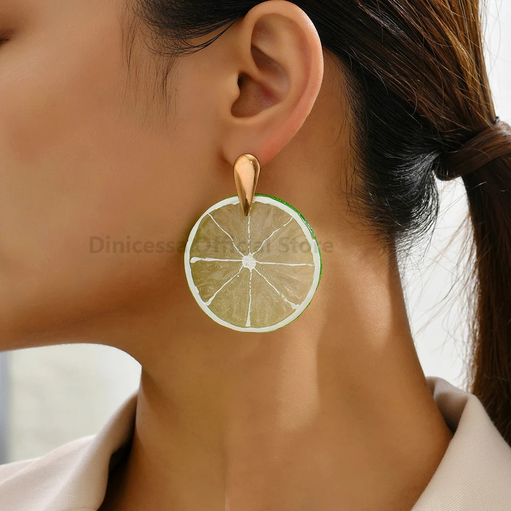 Dospita Fashion Acrylic Fruit Lemon Pitaya Strawberry Big Dangle Earrings For Women Trend Luxury Charm Elegant Particular Summer Jewelry