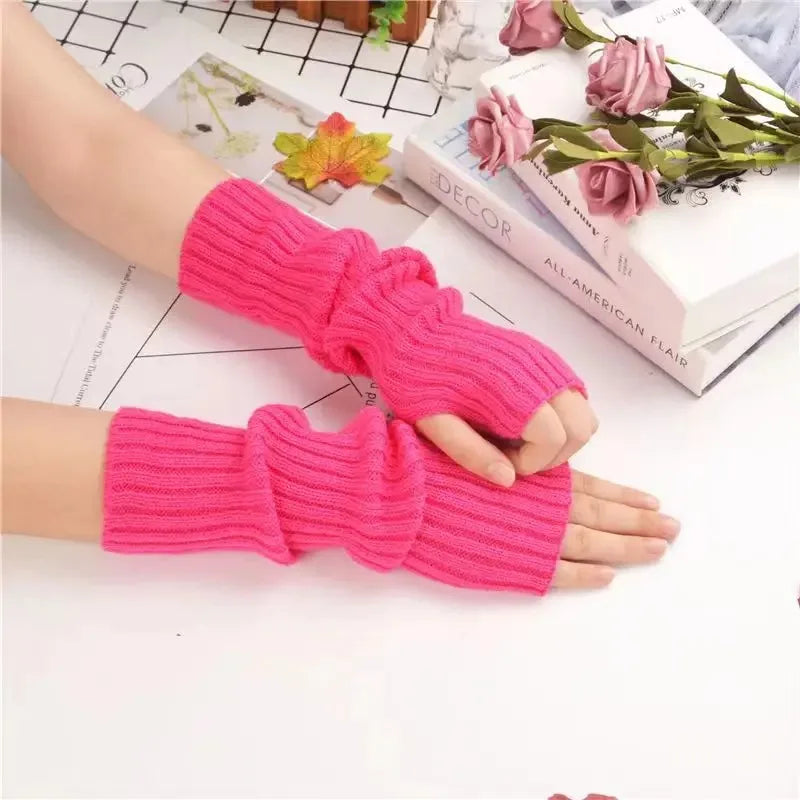 Dospita Y2K Lolita Fingerless Gloves Arm Warmers Gothic Women Knitted Kawaii White Hand Work Gloves Anime Cosplay Ankle Wrist Sleeves