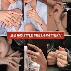 Dospita  -  32pcs Small Pattern Finger Back Herbal Tattoo Stickers Instagram Wind Juice Simulation Waterproof Durable And Non Reflective