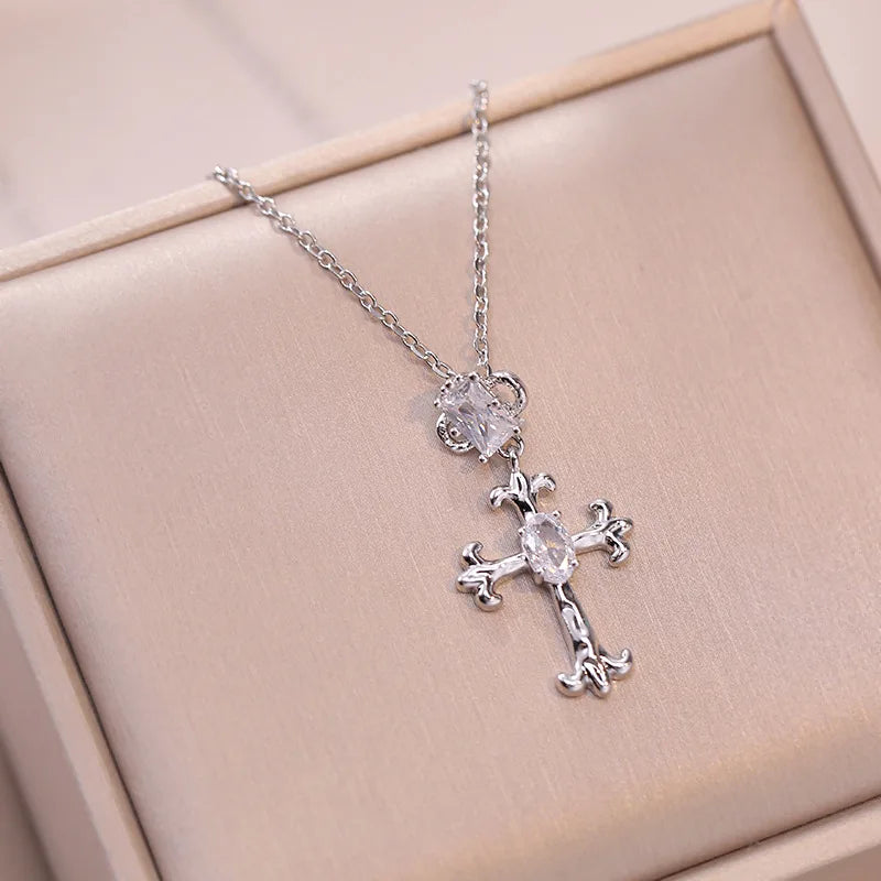 Dospita  -  Fashion Shiny Crystal Zircon Cross Pendant Necklace for Women Girl  Punk Party Jewelry