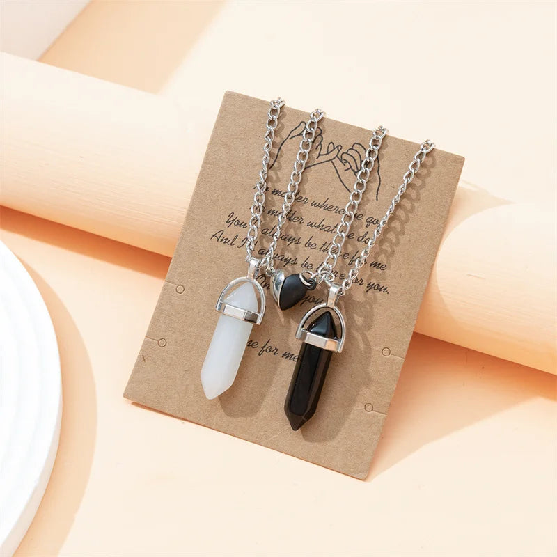 Dospita 1 Pair New Natural Quartz Crystal Hexagonal Column Pendant Necklaces Magnetic Heart Couple Necklace Valentine's Day Gift