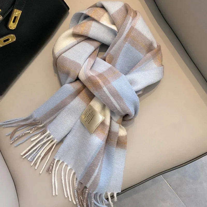 Dospita Women Scarf Autumn Winter Vintage Preppy Style Plaid Wrap Scarve Pashmina Mujer Femme Foulard Bufanda Shawl Unisex Men Wrap