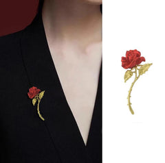 Dospita Alloy Red Rose-flower Brooches Women Beauty Charming Flowers Plants Party Office Pins Weddings Banquet Jewelry Decoration Gifts