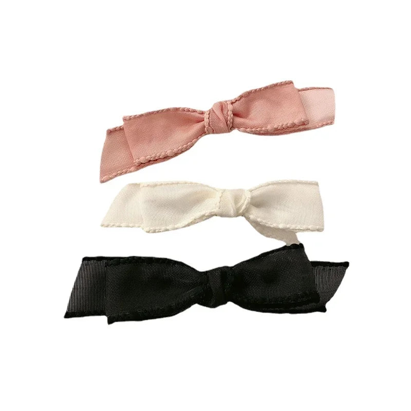 Dospita Korean Version Trend Solid Color Fabric Bow Duckbill Clip Birthday Party Elegant Hair Clip 1PCS Girls' Simple Hair Accessories