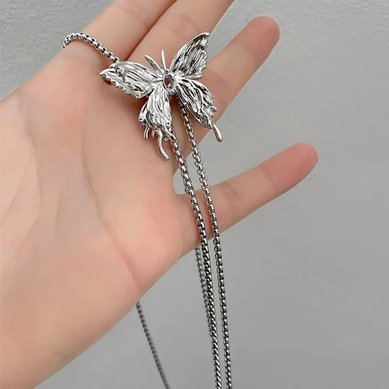 Dospita Punk Liquid Metal Butterfly Rose Flower Waist Chain Adjustable Silver Color Pendant Snake Bones Body Chain Punk Hiphop Jewelry