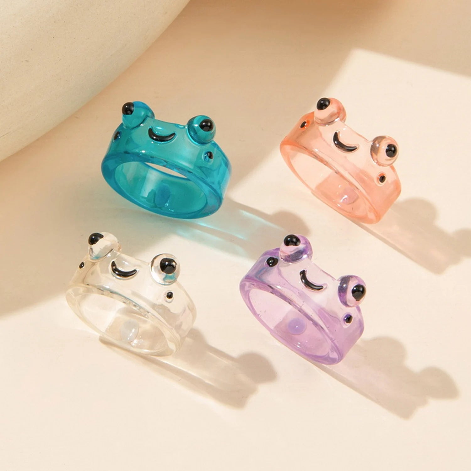 Dospita New Fashion Cartoon Colorful Transparent Frog Rings Resin Cute Animal Finger Rings Jewelry For Women Girl Party Gift