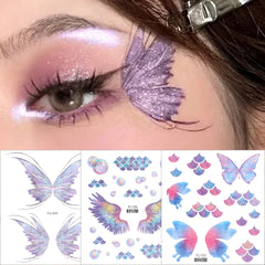 Dospita 3D Butterfly Wings Shiny Tattoo Sticker Waterproof Eyes Face Body Art Fake Tattoos For Women Makeup Festival Decoration