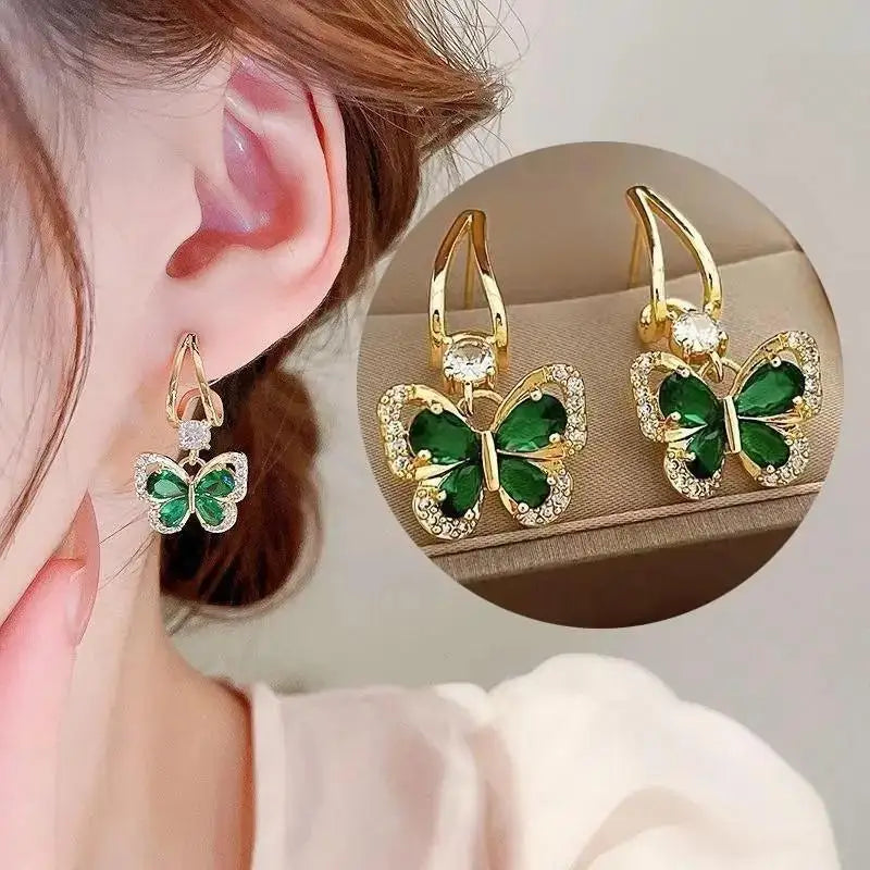 Dospita  -   Needle Purple Butterfly Long Tassel Earrings For Women Jewelry Trending Korean Fashion Luxury Crystal Earrings