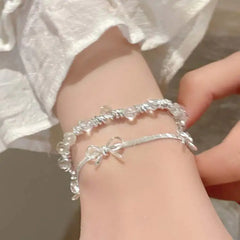 Dospita Shiny Crystal Beads Bracelet for Women Korean Romantic Sweet Bowknot Shiny Bracelet Exquisite Jewelry Girl Simple Pulseras Mujer