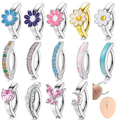 Dospita Stainless Steel Belly Button Rings Flower Crystal Diamond Navel Piercing Ring for Women Fashion Sexy Body Jewelry Accessories