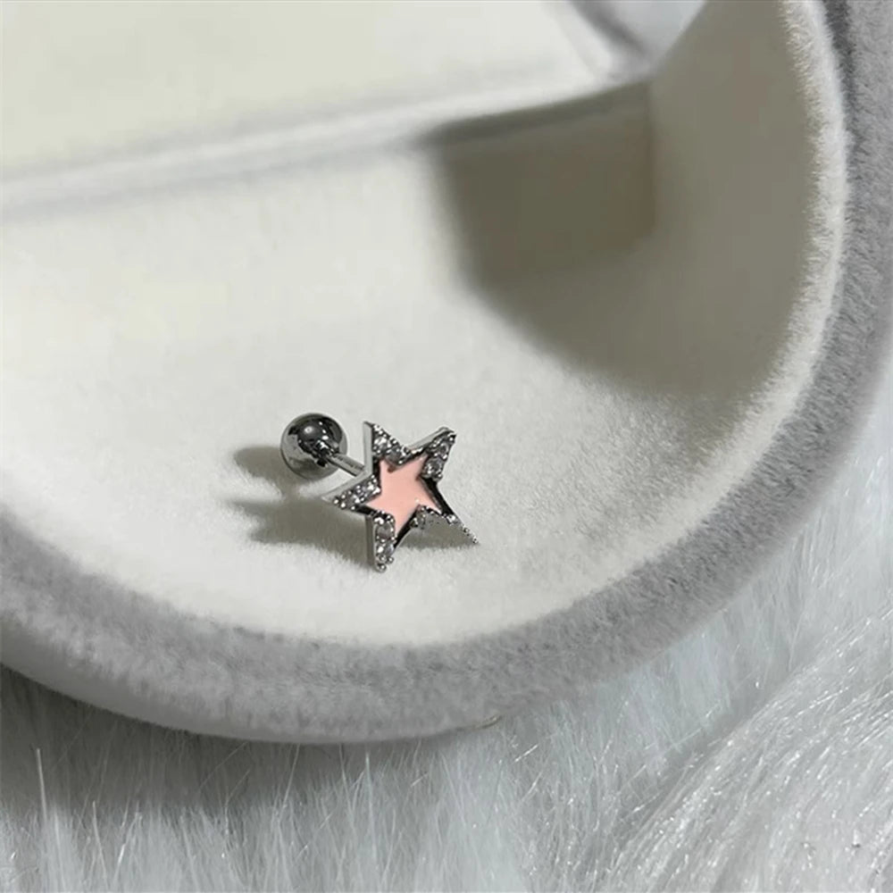 Dospita Egirl Y2K Punk Star Stud Earrings Black White Pink Pentagram Studs Earrings Grunge Earrings Retro Gothic Jewelry