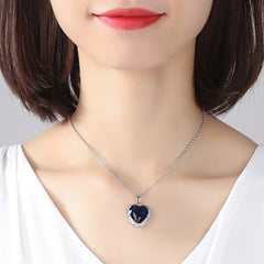 Dospita Simple Heart Shaped Blue Crystal Gemstone Pendant Necklace Women Wedding Party Jewelry