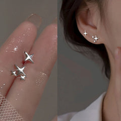 Dospita Silver Color Asymmetric Four-pointed Star Earrings For Women Super Fairy Stud Earring Simple Jewelry Hot Sale Gift