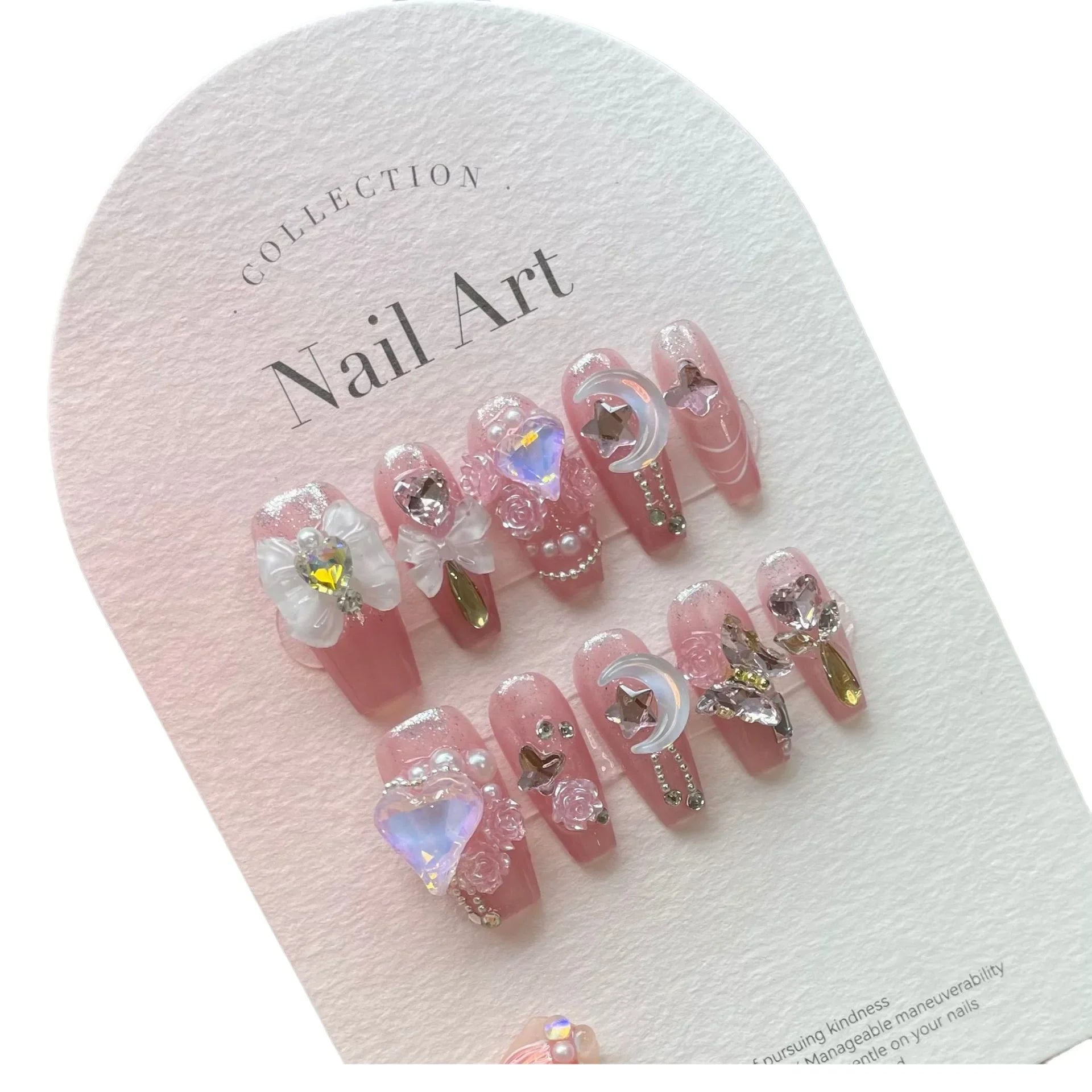 Dospita Pink Handmade Nails Press on Full Cover Professional Nails with star moon butterfly False Nails Wearable Artificial With Designs