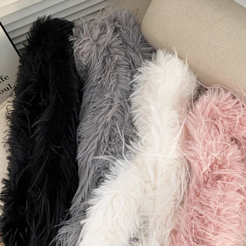 Dospita Korean Designer Runway Style Thick Scarf Fashionable Plush Long Strip Scarf Women's Imitation Mink Fur Y2K Girl Scarf for Warm