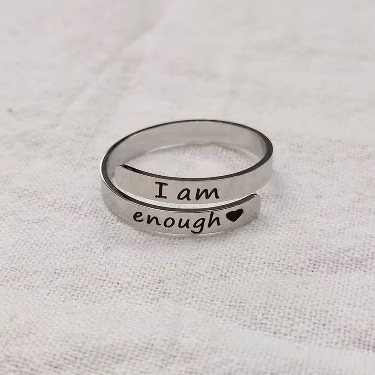 Dospita Encourage Trend Keep Going Engrave Letter Stainless Steel Rings I Am Enough Rings Adjustable Fashion Best Gift