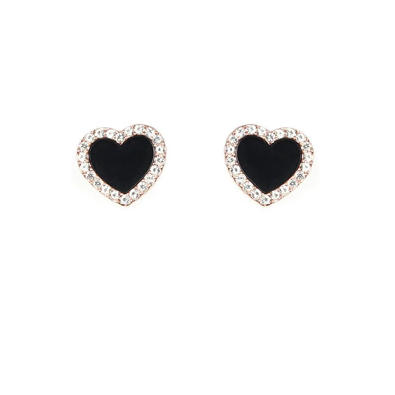 Dospita  -  Engagement Enamel Cute Heart Stud Earrings for Women Girls Rose Gold Color Summer jewelry Black Earring Wedding Jewelry Gifts