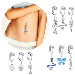 Dospita 1Pc Fake Belly Button Ring Fake Belly Piercing Crown Clip On Umbilical Non Navel Fake Piercing Butterfly Cartilage Earring Clip