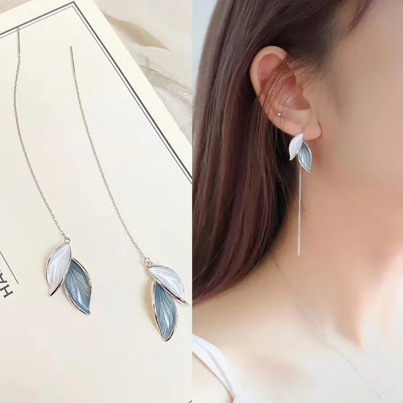 Dospita  -  Fashion Long Tassel Ear Line Earrings For Women Korean Temperament Crystal Fish Tail  Drop Earrings Girls Daily Party Jewelry