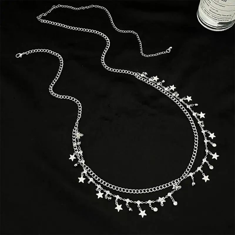 Dospita Shiny Rhinestone Star Tassels Multilayer Belly Waist Chain for Women Sexy Star Cross Belt Aesthetic Summer Beach Body Jewelry