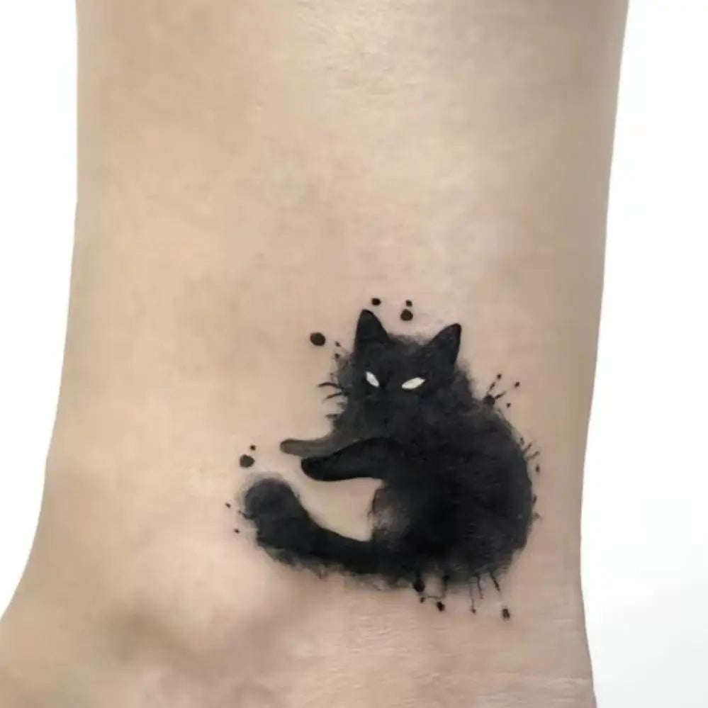 Dospita  -  Cute Black Cat Tattoo Stickers for Women Man Arm Art Temporary Tattoos Waterproof Fake Tattoo Cartoon Lasting Tattoo Stickers