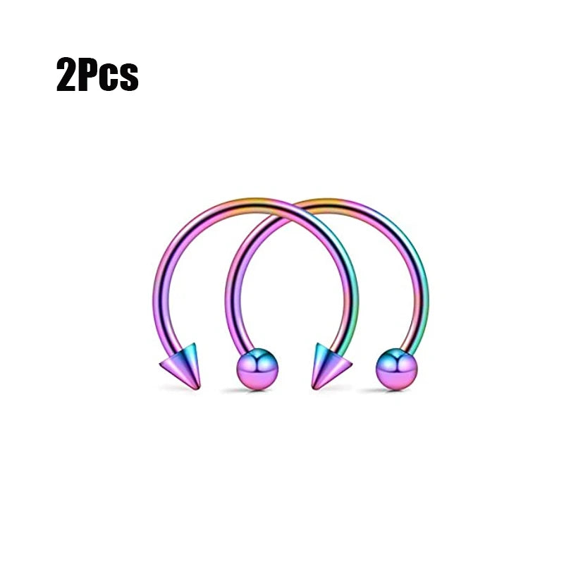 Dospita  -  2Pcs 16G Cone Septum Ring Stainless Steel Horseshoe Nose Piercing Spike Lip Rings Silver Color Tragus Helix Earring Body Jewelry