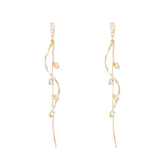 Dospita  -  Long Silver Plated Crystal Leaf Tassel Drop Earrings For Women Wedding Fashion Jewelry Gift