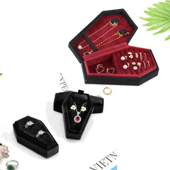 Dospita Velvets Jewelry Storage Box Coffin Shape Ring Necklace Earring Box Display Cases Desktop Decoration Jewelry Organizer