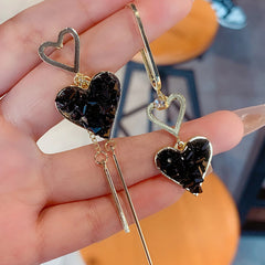 Dospita Asymmetrical Retro Black Heart Earrings For Women Korean New Fashion Simple Elegant Jewelry Birthday Gift