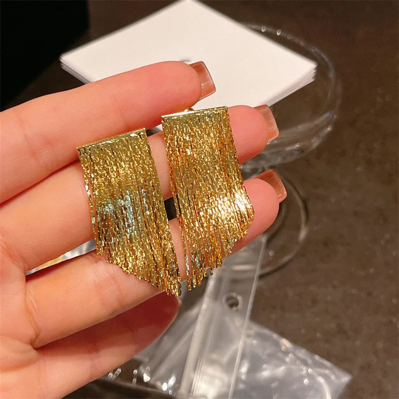 Dospita  -  Long Tassel Earrings for Women Korean Crystal Leaf Drop Earring Girls Accessories Statement Gold Color Brincos Jewelry Gifts