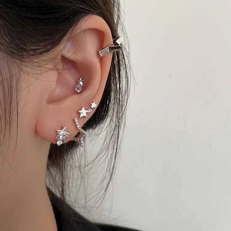 Dospita  -  New Trendy Star Zirconia Stud Earrings for Women Girls Hiphop Punk Cool Star Hoop Earrings Party Jewelry Gift